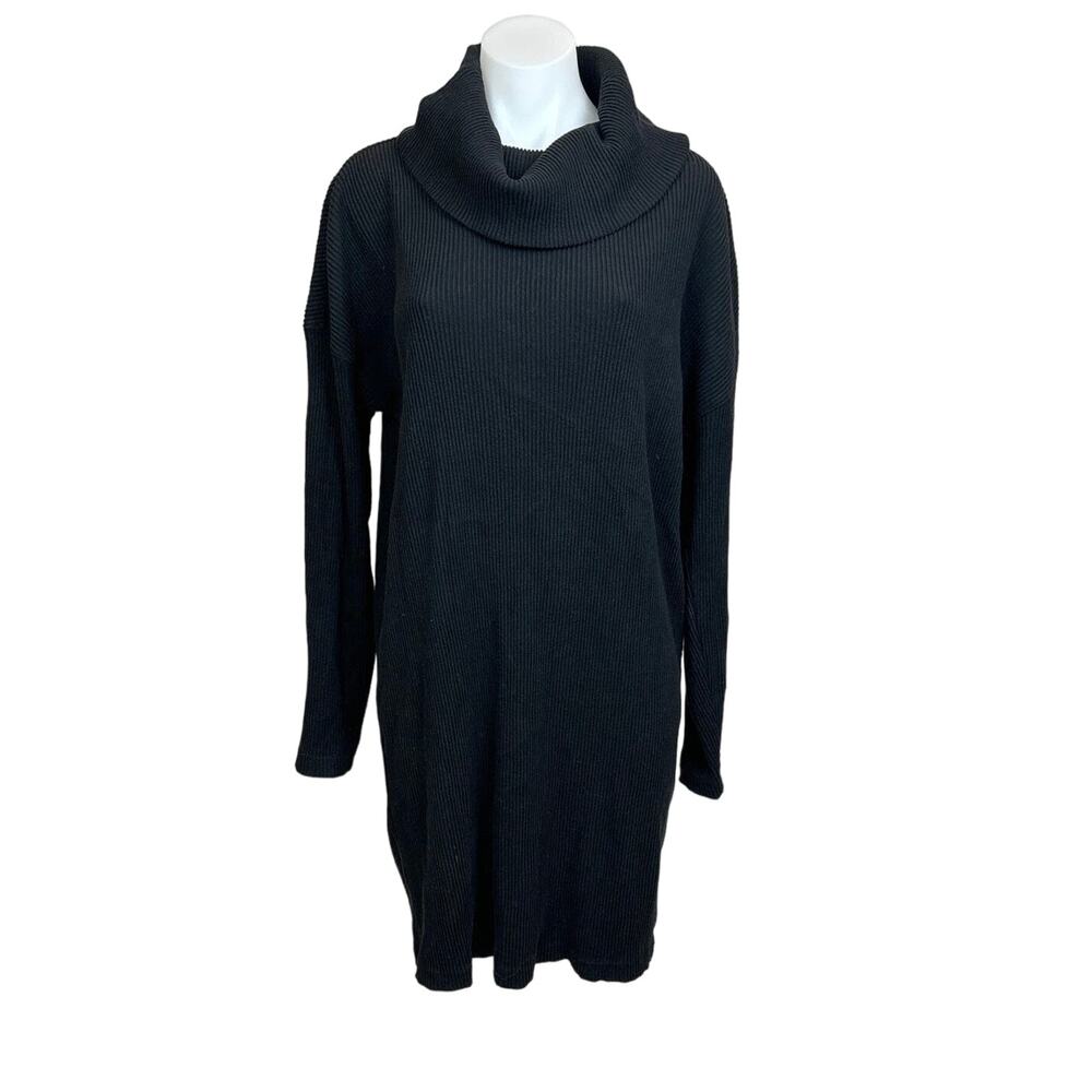 Gap Black Ribbed Knit Cowl Neck Mini Pull On Long Sleeve Sweater Dress Sz S Tall